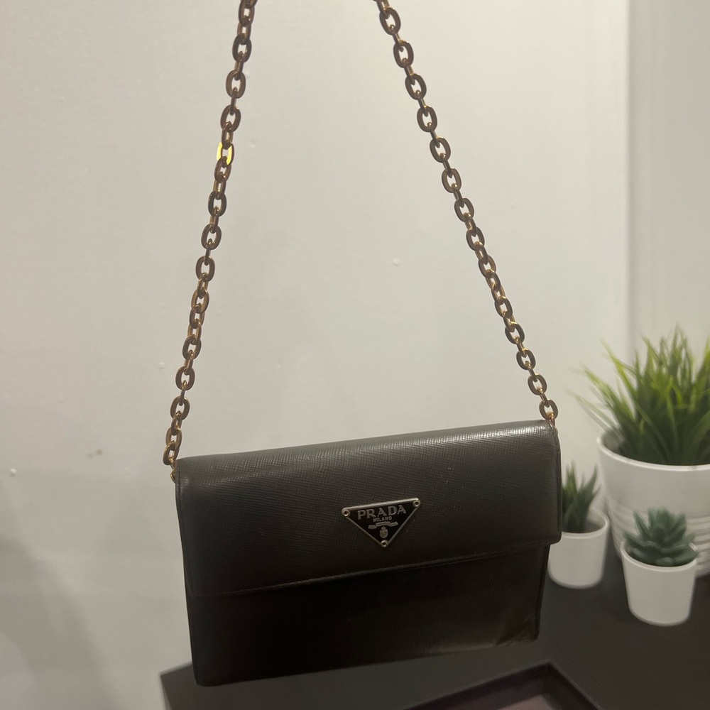 Prada Black Mini Bag with Gold Chain Accent